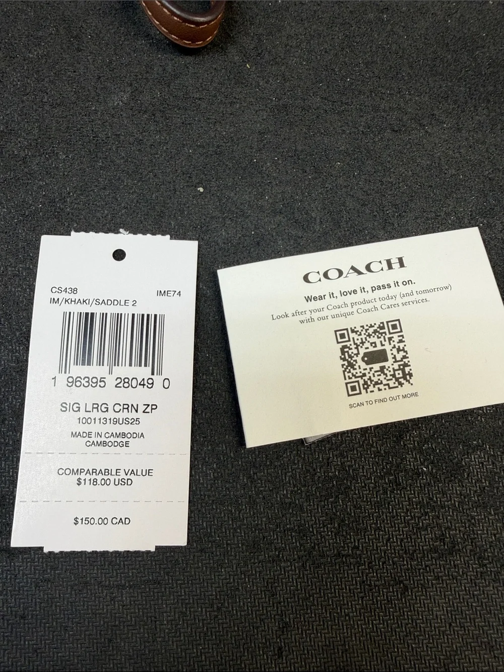 Coach Canvas Signature Khaki Corner Zip Wristlet Wallet CS438